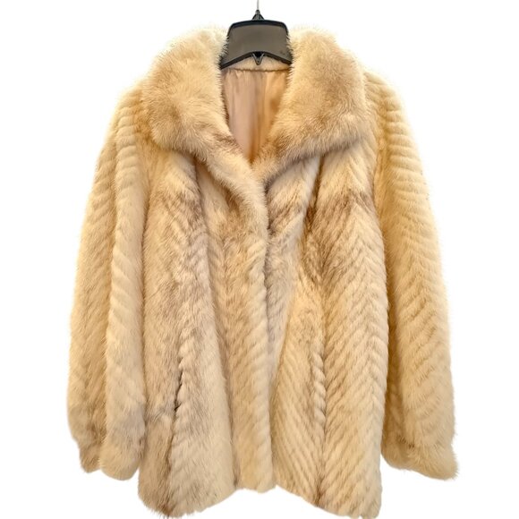 Vintage White Mink Fur Swing Jacket • Chevron Pelts • Women’s Large - Picture 15 of 15